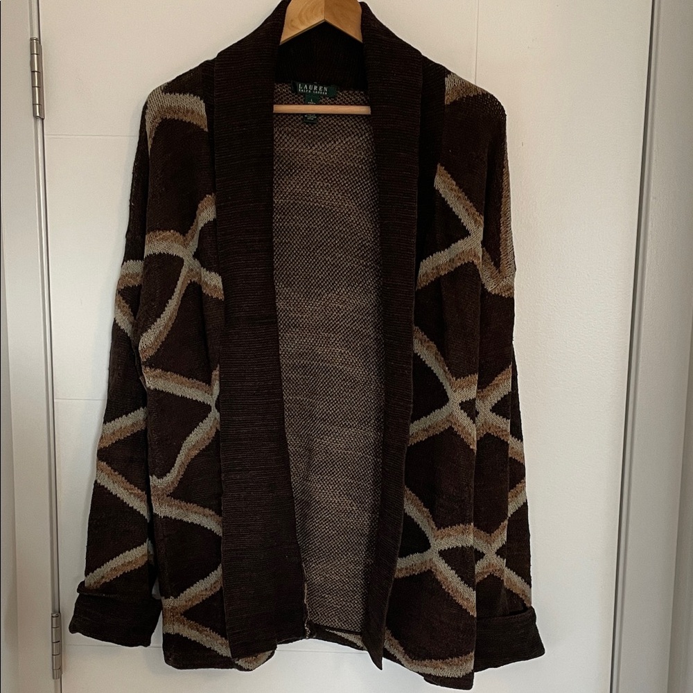 Lauren Ralph Lauren cotton linen shawl collar cardigan - size L